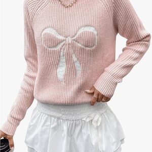 SHEIN Light Pink Bow Knit Sweater